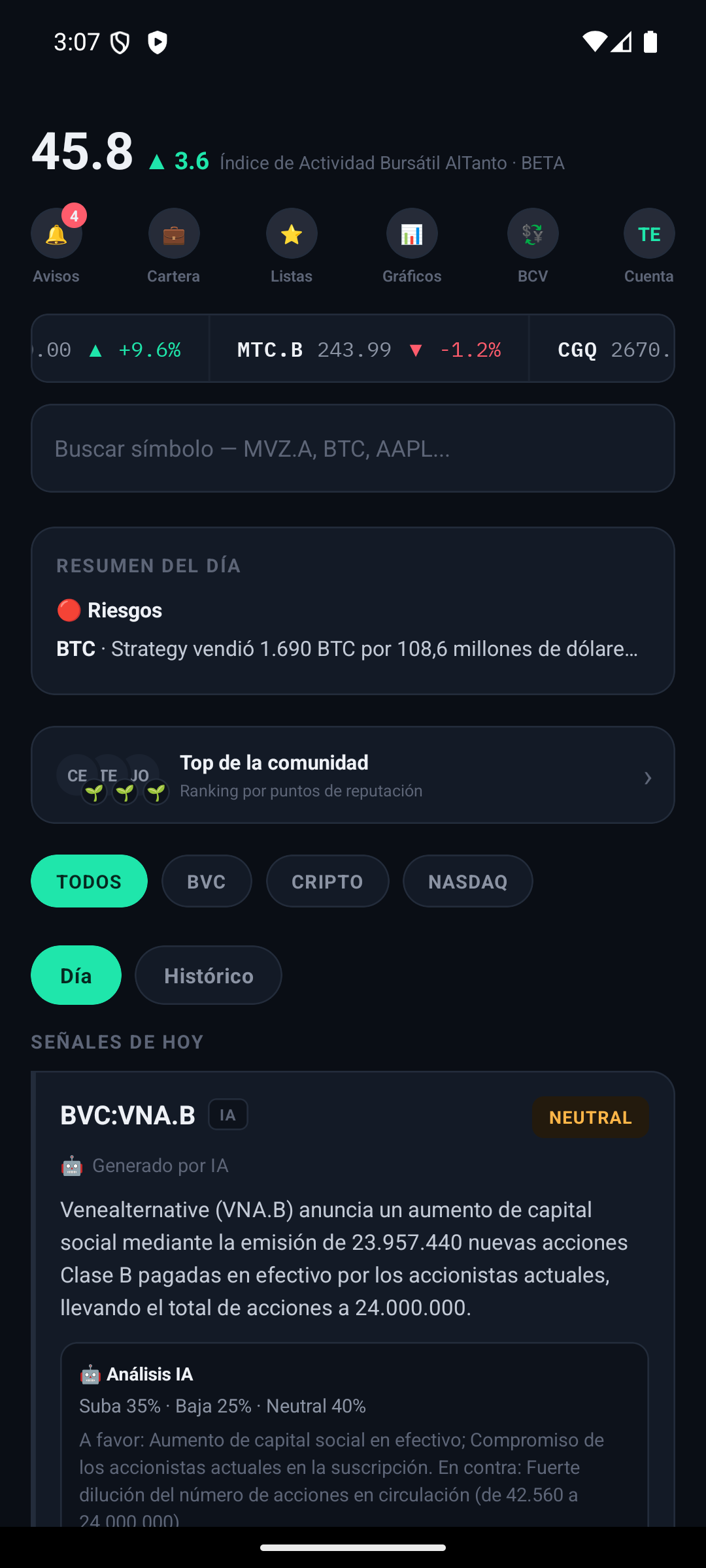 Captura de la app AlTanto 1